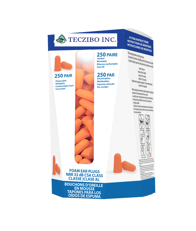 SEALTEC33 Orange Refill Box, Tapered PU Foam Diasposable Earplugs W/O Corded, NRR 33 dB, CSA Class AL - (250 pair/box)